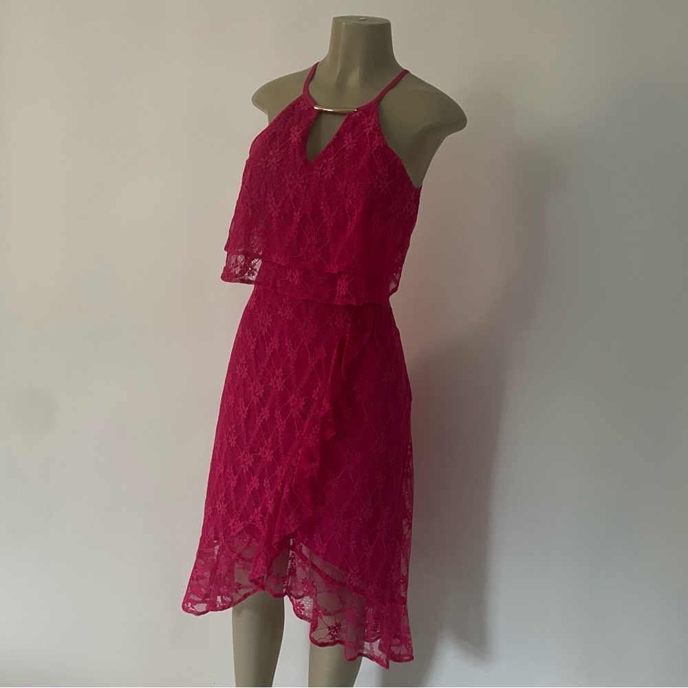Kensie Fuchsia Lace High Low Dress